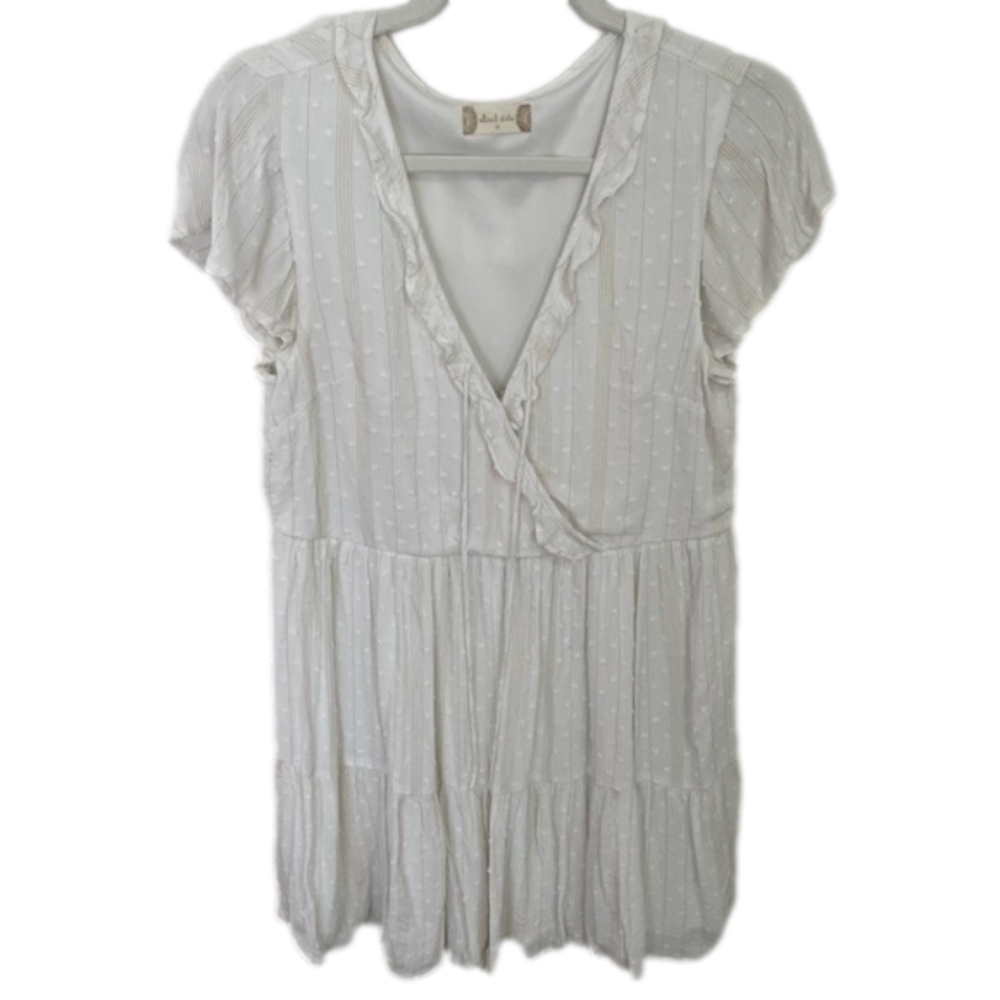 Altar'd State White Gold Metallic Thread Babydoll Mini Dress Size M